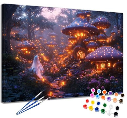 Paint by Numbers for Adults Dream Paint by Numbers Mushroom Hobbies for Adults Women DIY Oil Hand Painting with Brushes and Acrylic,Painting Kits Children Canvas Wall Art Decor Gifts 20x26 Inch 2W-542