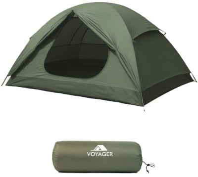 Voyager 2 Man Tent - Waterproof, Windproof, Quick Setup, Spacious 2-Person Camping Tent, Durable, Lightweight Outdoor Shelter, Ideal for Hiking, Backpacking, Camping- 225x135x110cm (Green)