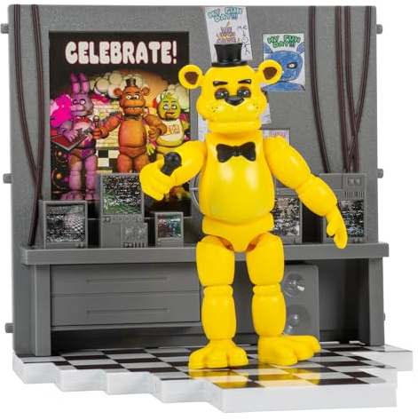 Jazwares Five Nights at Freddy’s Golden Freddy Office Set - 5-Inch Articulated Figure with Jumpscare Feature, Glow-in-The-Dark Eyes, and Optical Diorama