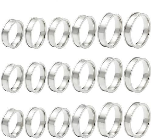 SUNNYCLUE 1 Box 6 Größen 18 Stück Silber Inlay Ringe Edelstahl Ringe Rohlings Kits Metall Rund Leer Gerillt Größe 7 12 Finger Befunde Für Schmuckherstellung Basteln Halsketten DIY Zubehör Damen Herren