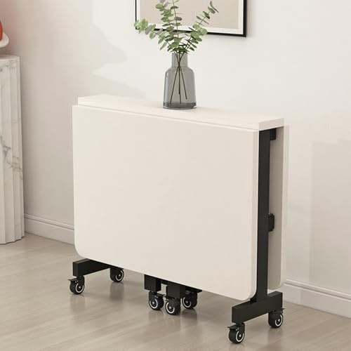 Leaceuv Tavolo da Pranzo Pieghevole,Tavolo Salvaspazio Cucina a Ribalta,Scrivania Richiudibile Mobile con Ruote per 4-6 Persone,Tavolino da Lavoro,per Soggiorno(White-black,120x70cm/47.2x27.5in)