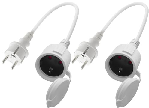 LANMINGLEL Schuko Verlängerungskabel Kurz,AC Schuko Verlängerungskabel, Kurz Netzkabel Steckdosenverlängerung, Kabel Outdoor Kurz, 3x1,5 mm² 16A 250V IP44 Für Zuhause, Büro 2 Stück (Weiß-Direkt)