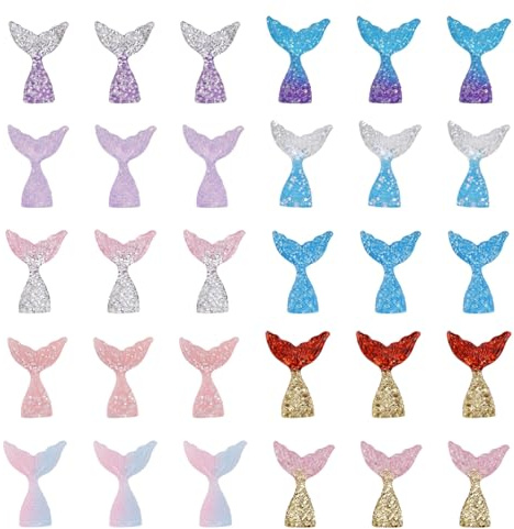 30pcs Glitter Mermaid Tail Cupcake Toppers, Under the Sea Theme Resin Cupcake Decorations for Princess Theme Baby shower Birthday Party Supplies