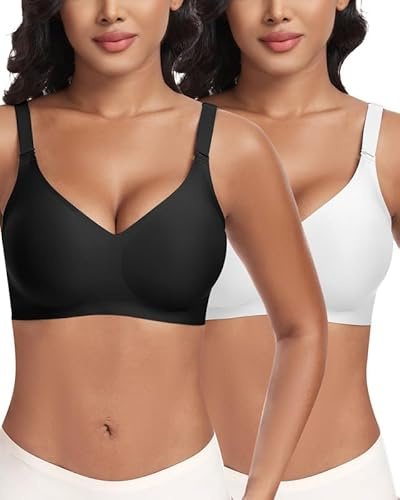 Jiuday BH ohne Bügel Push Up BH Große Brüste Starker Halt Bügelloser Bustier Damen Gepolstert Seamless Soft Bra ohne Buegel Bequemer T Shirt V-Ausschnitt Bralette