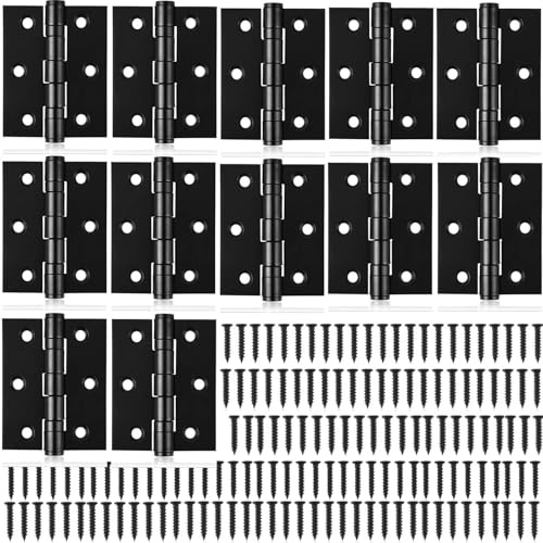 12PCS Black Door Hinges - 75mm Cupboard Door Hinge with 72 pcs Black Screws Door Hinges Internal for Home Furniture Wooden Door Hinge (75 * 50mm)