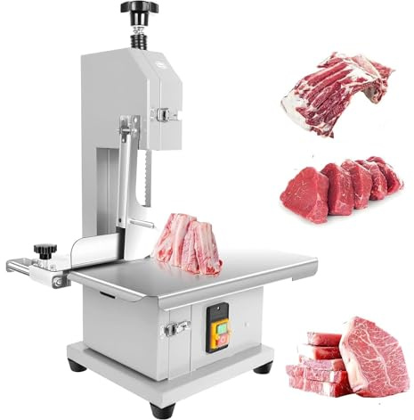 Electric Bone Saw Machine, Commercial Tabletop Meat Bandsaw for Meat Cutting, 1100W, Includes 2 Blades, Adjustable Cutting Thickness and Height
