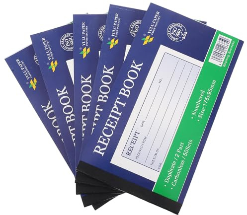 AMUSLESUR Bloc de Pedidos y Libro de Facturas Comerciales en Inglés, 2 Partes, 5 Unidades por Paquete, Talonario Autocopiativo para Negocios Minoristas y Restaurantes