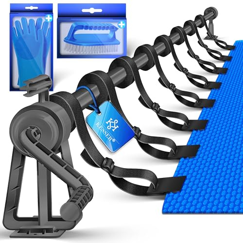 KESSER® Enrollador de piscina Premium 1,05 m – 6,15 m para lona solar | dispositivo móvil para lona de piscina y cubierta incluye cintas, cepillo y guantes | material resistente a la intemperie