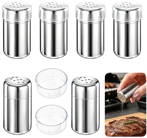 6 Stück Salzstreuer Klein aus Edelstahl mit Deckel Mehrfach Verwendbarer | Mini Salzstreuer für Küche und Reise Gewürzstreuer Camping Set für Salz und Pfeffer,Mini Gewürzstreuer für Outdoor