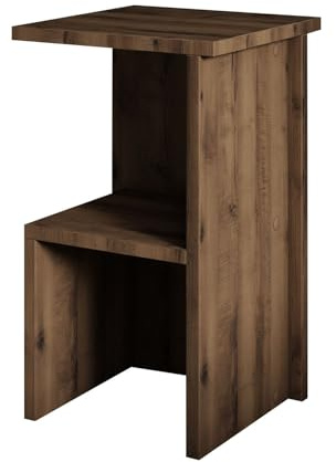 Elegante mesita de Noche de Nogal Envejecido, 29,6 x 50 x 29,6 cm, Tablero de aglomerado 100% melamina, 18 mm de Grosor, Elegante Almacenamiento para Dormitorio