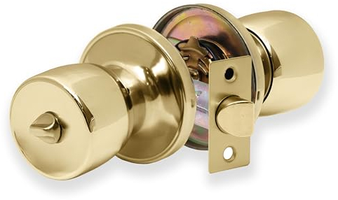 XFORT Juego de pomos de privacidad, cerradura de puerta con diseño de tulipán para interiores con mecanismo de bloqueo de giro, ideal para en dormitorios y baños Latón Pulido