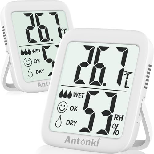 Antonki 2 Pack Room Thermometer for Home Indoor Hygrometer Humidity Meter Gauge Digital Temperature and Humidity Sensor Monitor for House Terrarium Incubator Greenhouse - Battery Included