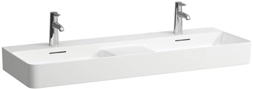 LAUFEN VAL Doppelwaschtisch, ohne Hahnloch, mit Überlauf, 1200x420mm, semi-trockener Bereich mittig, H8142824001091, Farbe: Weiß mit LCC