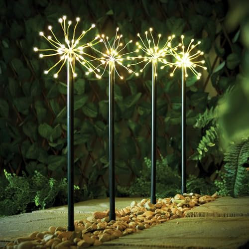 Sentik 4 Pack 160 LED Christmas Starburst Stake Lights Pathway Markers Path Finder Outdoor Garden Festive Xmas Decoration Warm White LED Light Bulbs, 50cm Tall