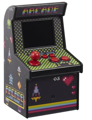 MISTER GADGET Mini Borne d'Arcade 240 Jeux Classiques Rétro Noir | Plastique, mini borne d'arcade, 240 jeux classiques rétro, 9x9x16 cm, divertissement, noir