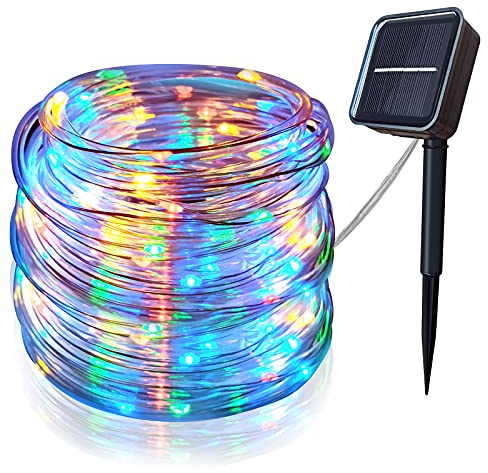 kikasam Solar String Lights Outdoor Rope Lights，39Ft 100 LED Solar Fairy Lights Outdoor Tube Lights Waterproof，Solar Garden Lights Decorative Lights for Home Party Patio Wedding Birthday (Muti-Color)