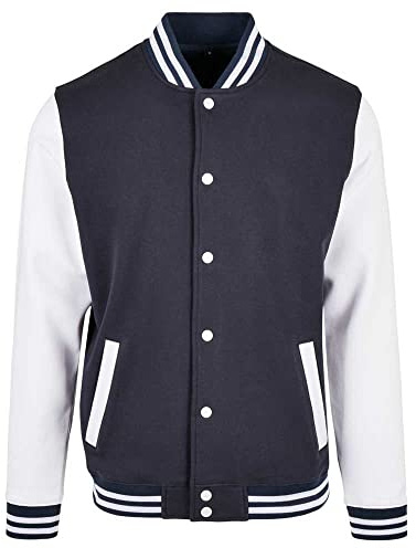 Build Your Brand Mens Casual Basic College Jacket for Men Sizes S - 5XL, Navy/White, L