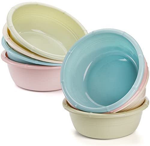 Peohud 8 Pack Plastic Wash Basin, Round Washing Up Bowls, 5L Stackable Wash Bowls for Personal Care, Unbreakable Vegetable Fruit Wash Pan Dish Tub for Home Kitchen Camping Outdoor Indoor, 30cm