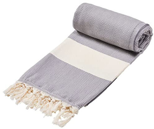 Sowel® Strandtuch XXL, 100 x 200 cm, Saunatuch, Badetuch Groß, Leicht, Dünn, Hamamtuch, Fouta, Pestemal, Damen und Herren, 100% Baumwolle, Dunkelgrau