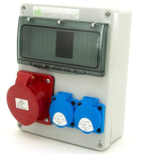 ELS Elektrotechnika Distributore di corrente da parete, vuoto, 2 x 230 V e 1 x CEE 32 A per retrofit con dispositivi modulari, cablaggio, per interni ed esterni