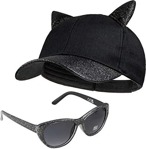 CityComfort Baseball Cap Kinder, 2er Set Snapback Cap mit Ohren und Sonnenbrille Kinder Sonnenschutz - Geschenke für Mädchen (Schwarz)