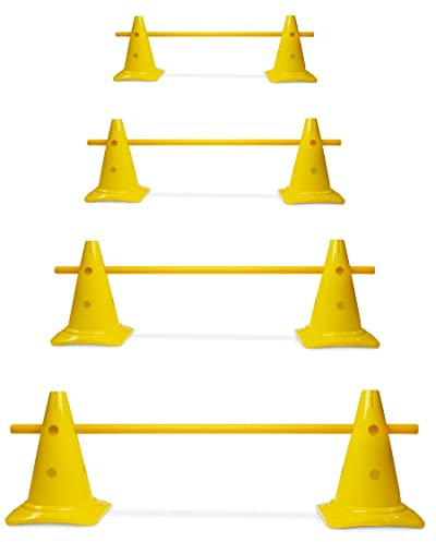 SPORTIKEL24 Kegel-Hürde 30 – 4er Set mit 100 cm Stangen – Gelb – Steckhürden für Agility, Kinder & Teamsport – Parcours-Training mit ø 25 mm Stangen
