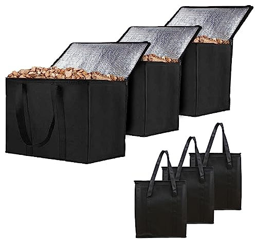 3-teiliges Pellet Aufbewahrungskorb für Holzofen, Aufbewahrungskorb mit 2 Griffen Aufbewahrung von Holz, Brennstoffpellets, Kohlen und Briketts für Grill