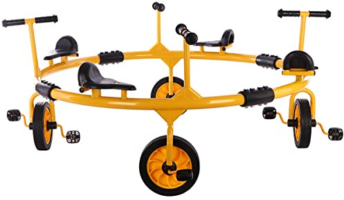 Kids Pedal Tricycle, Preschool 360° Spin Car 4 Seats for Backyard Kindergarten Playground Daycare and Classroom Outdoor Play Equipment Encourages Active Play-Social Interaction
