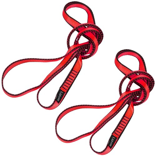 2 Stück Nylon Kletterschlinge 23KN, 19mm Breite Kletterseil Bandschlinge für Outdoor-Klettern, Yoga-Hängematte, Abseilen, Baumklettern, Outdoor-Aktivitäten - Kletterschlinge( 60-120cm) (Rot, 60cm)