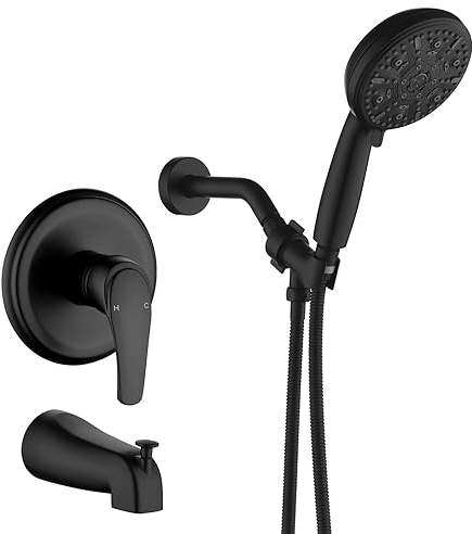 VIKASI Tub Shower Faucet Set with 10 Spray Handheld Shower Matte Black Shower Head and Handle Set Shower System with Tub Spout 4.7 Inch Shower Handheld Shower Fixtures Tub and Shower Trim Kit