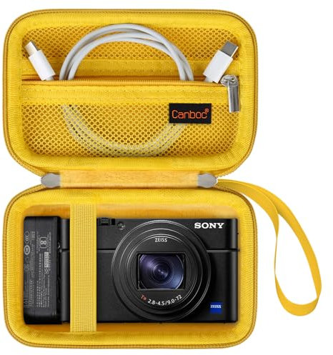 Canboc Tragetasche für Sony RX100 VII/RX100 VI/RX100 V/RX100 IV/RX100 III Kompakte Digitalkamera, Point and Shoot Vlogging Kameratasche, Reißverschluss Mesh Tasche passt USB Kabel, Batterien, Gelb