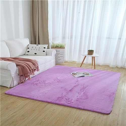 ZWPILY Waschbarer Teppich Wohnzimmer Schlafzimmer Kurzflor rutschfest Flauschig Weich Moderne Einfarbige Muster, Hochflor Teppich Wohnzimmer Kinderzimmer Flauschig Fellteppich,Lila,200x250 cm