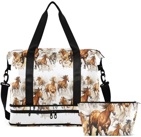 CHSIN Running Horses Gym Bag for Women & Men,Duffel Bag with Shoe Pocket,Weekender Overnight Bag with Trolley Sleeve for Travel 21217605