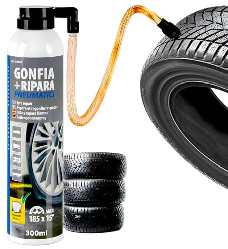 Avilia Spray Ripara Gomma per Auto, Bici e Moto - 300 ml - Ripara Fori fino a 5 mm - Ideale per Pneumatici Tubeless e con Camera d’Aria fino a 185x15'' - Facile da Usare