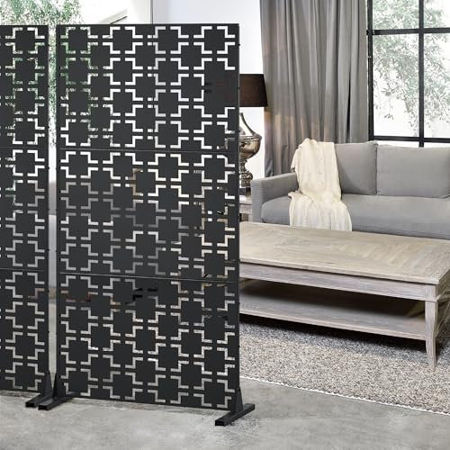 casa.pro Trennwand Basciano Raumteiler 180 x 90 cm Sichtschutz Outdoor Indoor Raumtrenner Terrasse Balkon verzinkter Stahl Paravent Schwarz