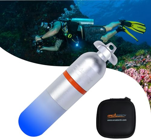 ORCATORCH SD01PRO - Luce di segnalazione subacquea luminosa aggiornata, mini faro sommergibile con modalità costante e lampeggiante, per immersioni subacquee e visibilità notturna (blu)