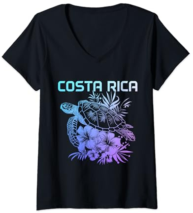 Damen Souvenir zum Tauchen mit Meeresschildkröten aus Costa Rica T-Shirt mit V-Ausschnitt