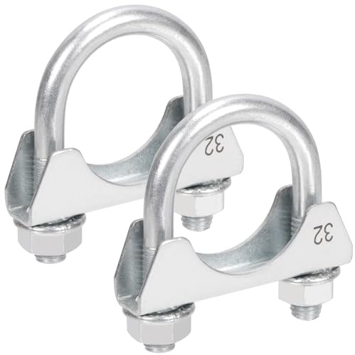 Rustark Lot de 2 colliers de serrage ronds en forme de U - En acier inoxydable - 32 mm - Pour tuyau d'échappement