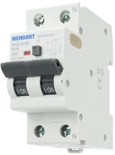 Wengat WGL8-80 Disjoncteur différentiel type A 6kA, CA230V 16A, 1P+N 30mA Arrêt à un bouton Protection complète pour appareils électriques