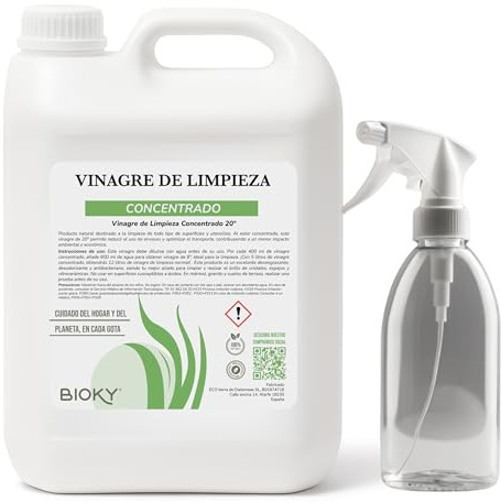 Aceto Bianco Distillato 20° - Super Concentrato - Include flacone spray - Pulizia multiuso - Formula economica ed ecologica (5L)