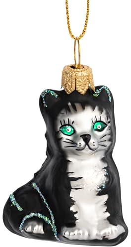 SIKORA Mini Katze besondere Weihnachtskugel Glas Christbaumschmuck Deko Figur Weihnachten Anhänger Ornament - Premium Line - BS816M