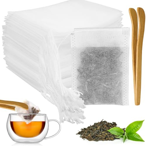 benlidoner 400 Stück Teebeutel für Losen Tee | 7 X 9cm Leere Filterbeutel Teefilter Papier mit Kordelzug für Gewürze Vanille Lavendel Kaffee (Weiß)