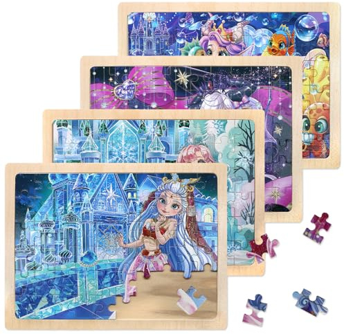 SAYHALO Puzzle Einhorn Prinzessin ab 3 4 5 6 Jahre, 4x60 Teilen Kinder Mädchen Holzpuzzle, Vorschule Lehrreiches Spielzeug, Geschenke für Kinder Mädchen