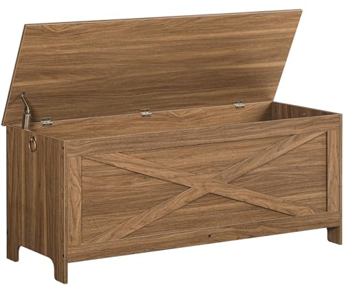 MAHANCRIS 47.2 Toy Chest, Sturdy Entryway Storage Chest with Safety Hinge, Retro Toy Box, Wooden Look Accent Furniture for Living Room, Bedroom, Honey Brown SCOR48801