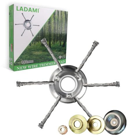 LADAMI Profi Unkrautbürste für Freischneider elektrisch Wildkrautbürste | Unkrautbürste für Rasentrimmer - Stahldraht Freischneider mit 25,4mm Bohrung - Drahtbürste