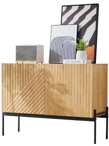 Generisch Sideboard Mit 2 Türen Und Metallbeinen, Buffet, Kommode Mit Linien-Design, Maße: H 75 cm/B 100 cm/T 40 cm
