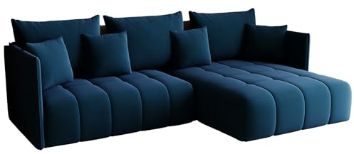 KP-Meble - Ecksofa mit Schlaffunktion - Gona - Schlafsofa 245 x 180 cm - Elegant, langlebig, freistehend - Automatisch für einfaches Ausklappen - 246x188x93cm - Monolith 77 (Blau)