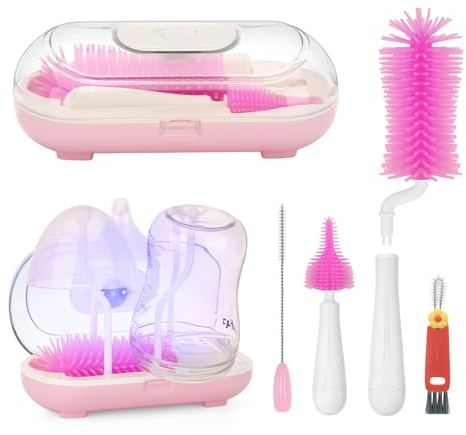 Baby Bottle Brush, Maypott Portable Travel Silicone Bottle Brushes for Cleaning Bottle Drying Rack Bottle Cleaner Set with Nipple & Straw Brush Bottle Drying Rack Baby Bottle Steriliser(Purple)