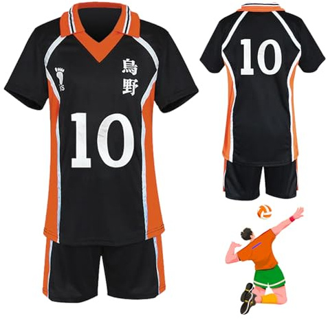 Bocguy Haikyuu Cosplay, Karasuno Trikot, Anime Cosplay Herren, Anime Kostüm, Haikyuu Volleyball Jersey, Karasuno Uniform Shirt & Shorts Shouyou Hinata Costume für Cosplayshow Halloween Karneval