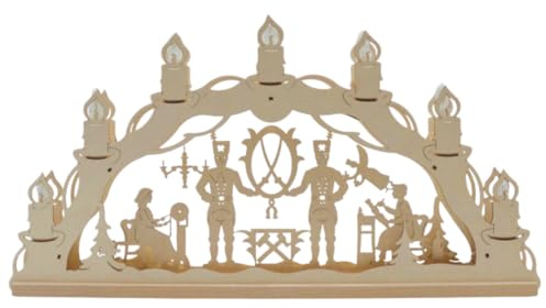 Erzwelt - Lichterbogen ELB – Motiv Erzgebirge | 32 x 56 x 5 cm – Schwibbogen aus Holz – Leuchtbogen mit 7 Kerzen – Original Erzgebirge Fensterbogen – Weihnachtsdeko